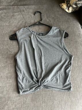 Sleeveless Gray Twist-Front Tank Top